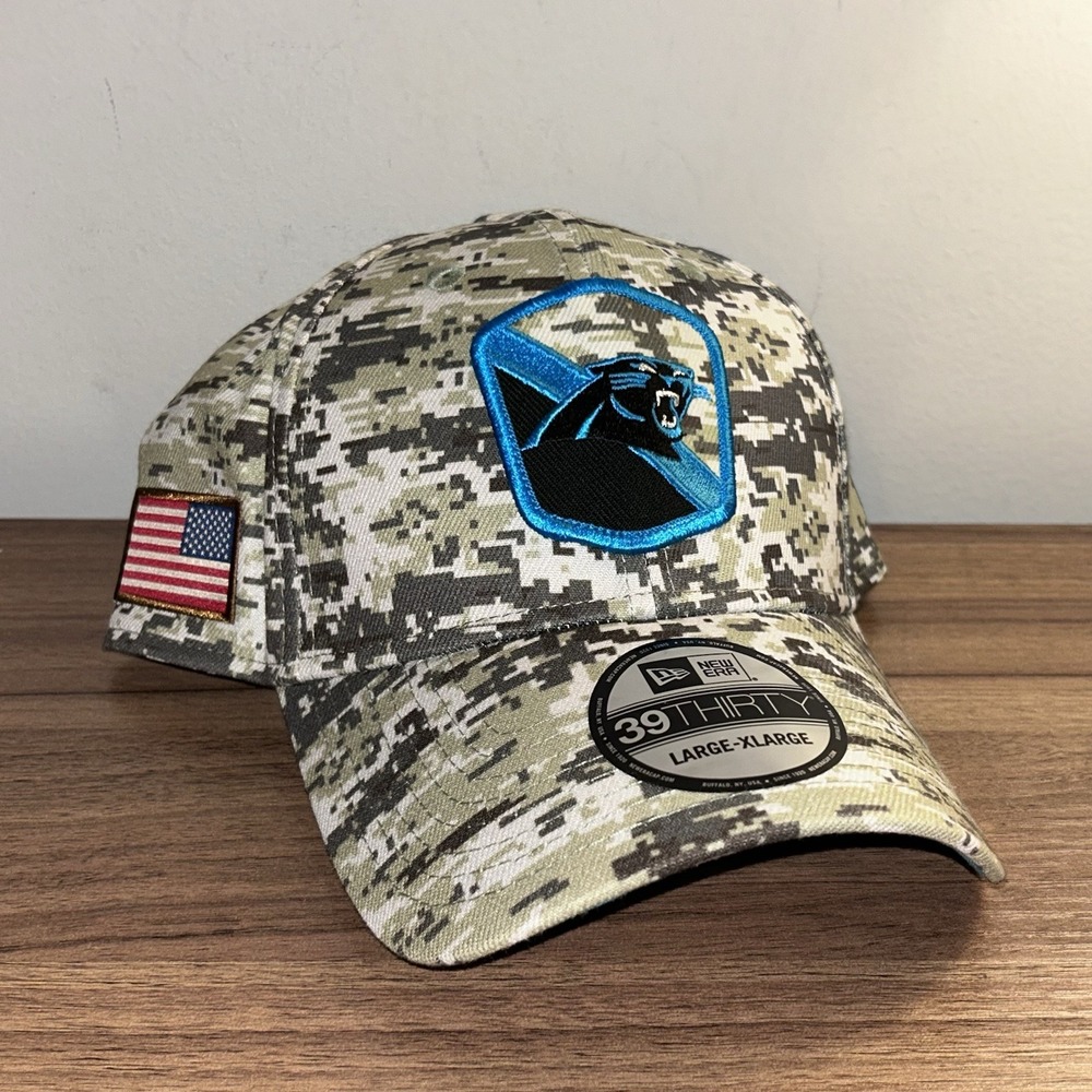 New Era 39Thirty Carolina Panthers Salute To Service Camo Hat Flex Fit L/XL New